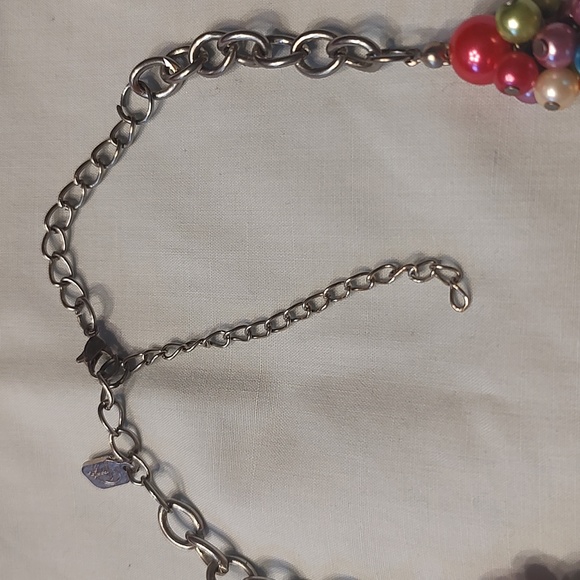 Fun rainbow bead statement necklace & Bright Pink Iridescent Layering Necklace - Picture 2 of 11